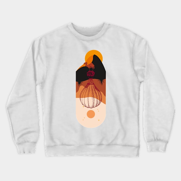 A Camel in the Desert Heat and Air Balloon Rising into the Night Gift Evergreen Crewneck Sweatshirt by 3dozecreations